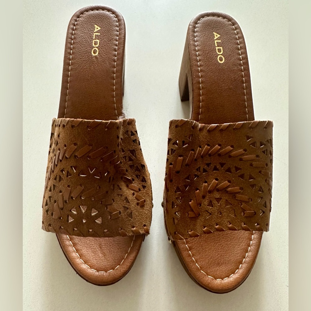 ALDO Women's Brown / Tan Cut Out Mules Sandals - Size 9 (40)